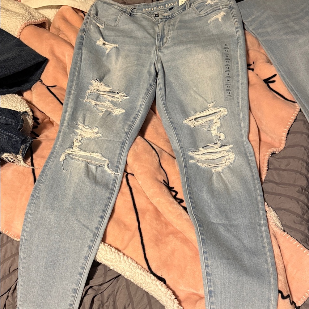 American Eagle Outfitters Light Blue Distressed Skinny Jeans